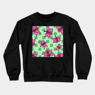 Bauhinia Flower with Pale Green Tile Floor Pattern - Summer Flower Pattern Crewneck Sweatshirt